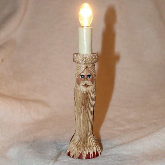 Vintage Christmas Santa lamp rustic wood resin 1992 Made USA Wood World Holiday - Picture 6 of 9
